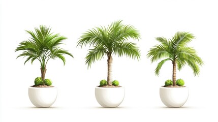 Obraz premium Trio of Ornamental Palm Trees in Minimalist White Pots