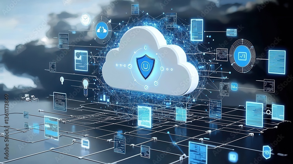 Poster innovative cloud computing technology delivering robust data security seamless digital comprehensive