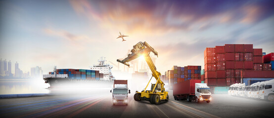 Logistics international delivery concept, World map with logistic network distribution on...