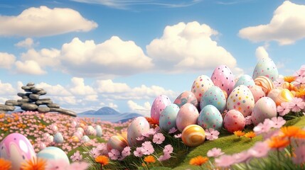 easter eggs among field flowers