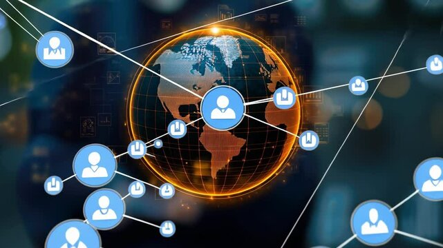 Digital earth with glowing data nodes and global network connections