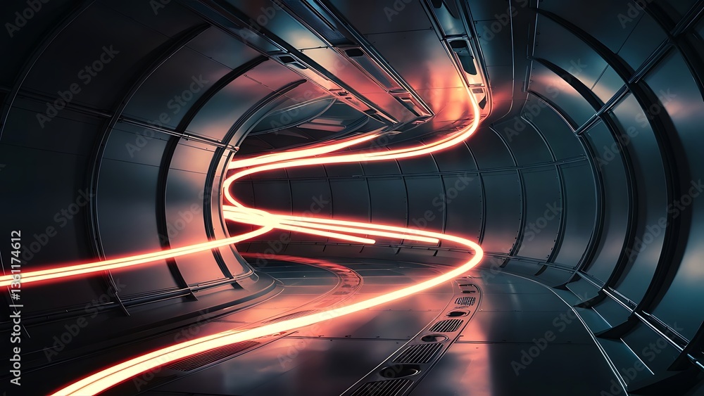 Poster empty spaceship corridor. futuristic tunnel with light