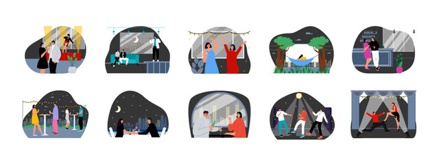 Nightlife set illustration. Flat vector illustration concept.