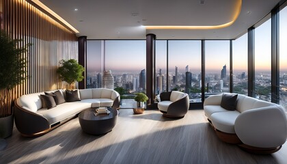 A business lounge with a striking modern interior