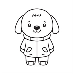 Adorable Happy Puppy Little Dog Pet Animal Cartoon Character Wearing Jacket in Line Art Design