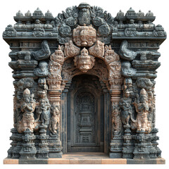 Ornate stone carved gateway leading to a sacred temple entrance art