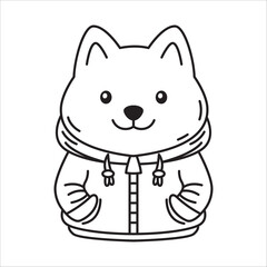 Adorable Happy Puppy Little Dog Pet Animal Cartoon Character Wearing Jacket in Line Art Design