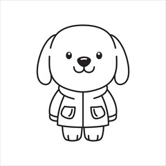 Adorable Happy Puppy Little Dog Pet Animal Cartoon Character Wearing Jacket in Line Art Design