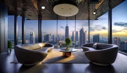A business lounge with a striking modern interior