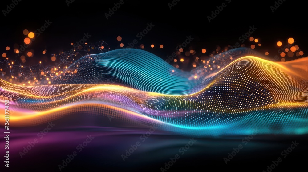 Poster mesmerizing waves of ethereal light and energy dance across a futuristic digital landscape creating 