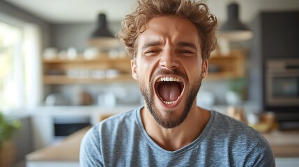 A Man Opens His Mouth Wide Showing Exuberant Expression