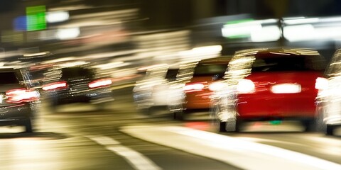 A mesmerizing cityscape at dusk with glowing car lights creating a dreamy bokeh effect. Perfect for posters, banners and modern urban designs.