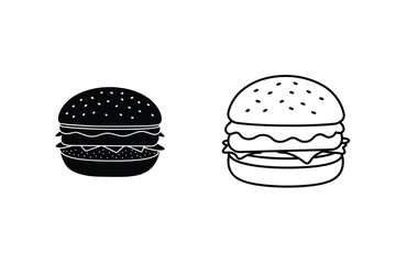 Hamburger Icons Black Silhouette and Line Art Design