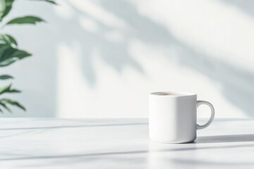 sleek uncluttered tabletop in modern café with simple coffee cup casting soft shadow surrounding space exudes tranquility
