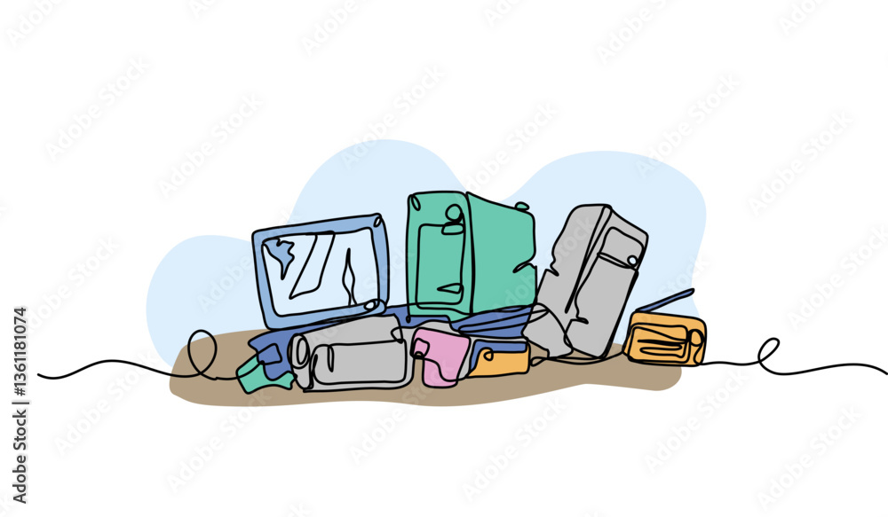 Poster vector illustration of hazardous waste container. modern flat in continuous line style.