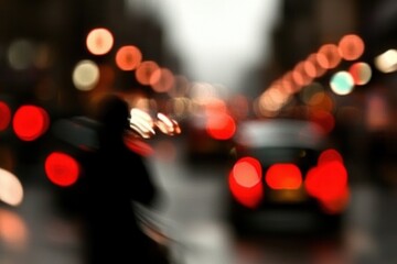 An artistic cityscape with blurred car lights glowing against the urban skyline. A dynamic visual for modern advertising, posters and city-themed designs.