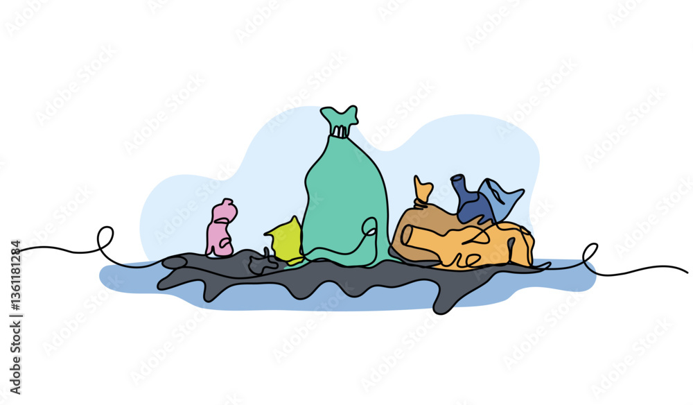 Aufkleber vector illustration of garbage piles. modern flat in continuous line style.