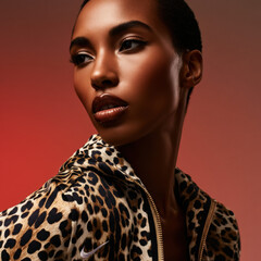 High-Fashion Beauty Portrait of Woman in Leopard Print Jacket