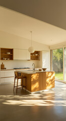 Bright Minimal Kitchen with Natural Wood and Daylight