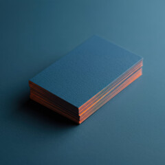 Stack of Blue Business Cards with Copper Edges on Blue Background