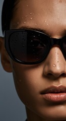Close-Up of Woman Wearing Sunglasses with Water Droplets
