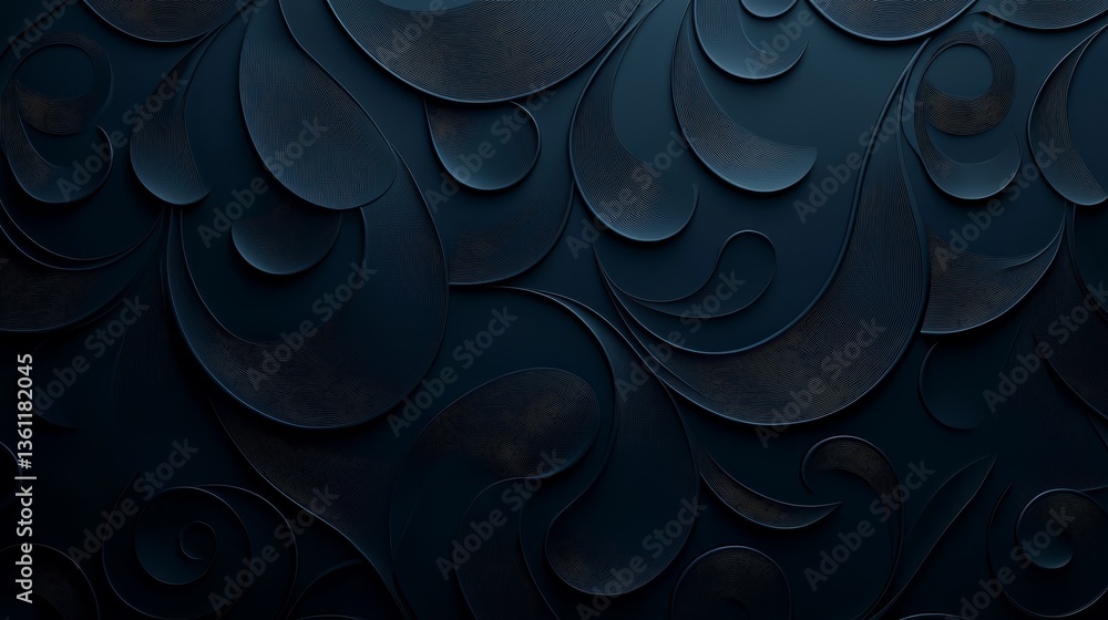 Poster dynamic flow, abstract dark blue background with elegant curves and lines