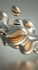 An abstract metallic and golden liquid form suspended in space, creating an illusion of futuristic elegance. Organic and high-tech at once, it evokes movement, transformation, and luxury design.