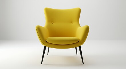 A modern and comfortable yellow upholstered armchair is shown here