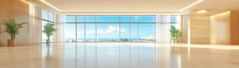 Fototapeta premium Stunning ocean view room with large window, a perfect getaway destination
