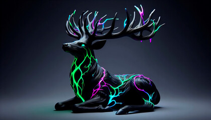 Fototapeta premium Neon Stag Aesthetics – CyberGlow Deer Collection | 3D Fantasy Deer with Neon Accents