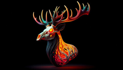 Fototapeta premium Neon Stag Aesthetics – CyberGlow Deer Collection | 3D Fantasy Deer with Neon Accents
