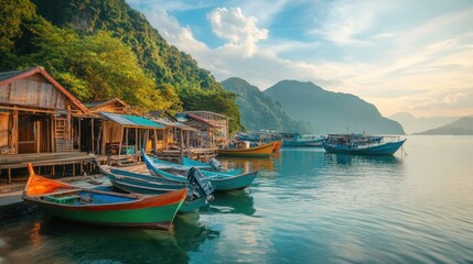 A quiet fishing village with colorful boats docked along the shore --ar 16:9 --v 6.1 Job ID: edf48027-57dc-4aa9-b284-aa26a85ec6d4