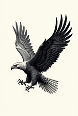 Fototapeta premium engraved_eagle_soaring_with_outstretched_wings_sharp_talons_and_bold_strokes_perfect_for_a_logotype