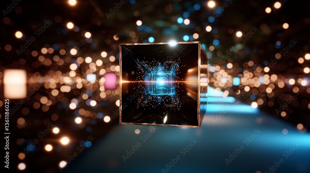 Poster futuristic digital cube abstract data stream 8k neon lights technology background