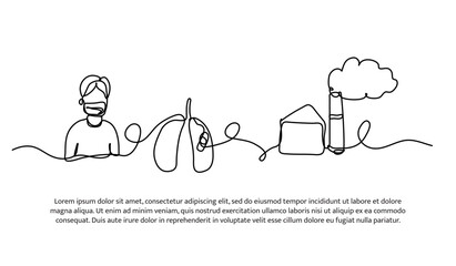 Continuous one line design of health impact from pollution. Minimalist style vector illustration on white background.