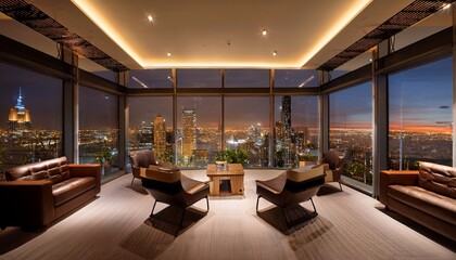 Colorful city night view overlooking the business lounge
