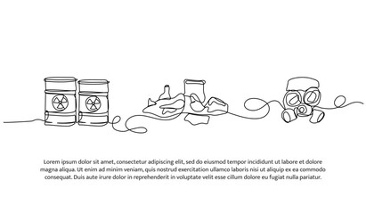 Continuous one line design of hazardous waste. Minimalist style vector illustration on white background.
