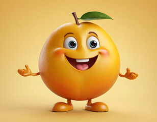 Cheerful cartoon mango character with a cute smile. Delicious mango fruit, happy funny food personage, a close image of mango character in happy mood. 
