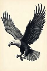 Obraz premium majestic_flying_eagle_mascot_in_an_engraving_style_detailed_line_work_with_vintage_etching