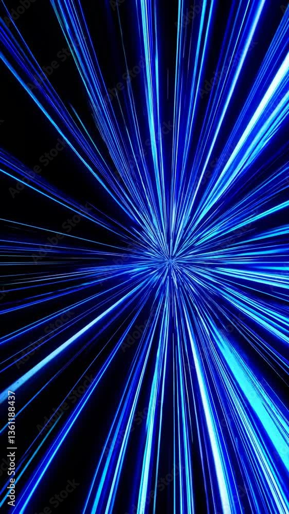 Poster dynamic blue light streaks converge at a central point, creating a tunnel effect. the camera angle i