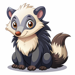 Cute Cartoon Badger Illustration – Big Expressive Eyes and Fluffy Fur with Orange Accents in Kawaii Digital Art Style