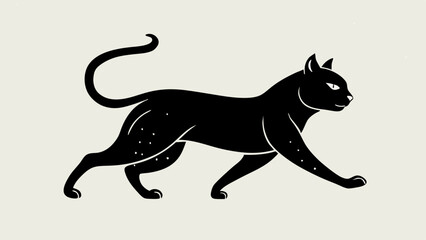 Black Cat Silhouette – Sleek Running Feline in Side View with Bold Lines and Vintage Ink Drawing Style