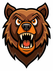 Angry Cartoon Bear Head – Fierce Expression with Snarling Mouth and Sharp Fangs in Sports Team Logo Style