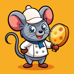 Cartoon Mouse Chef – Smiling Blue-Furred Chef with Frying Pan in Playful Children's Book Illustratio