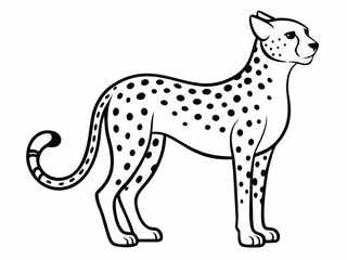 Cartoon Cheetah – Smiling Spotted Feline with Sleek Body in Black and White Line Drawing for Children's Book