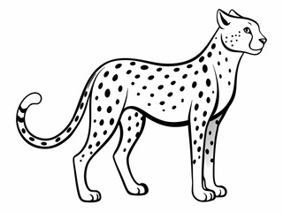 Cartoon Cheetah – Smiling Spotted Feline with Sleek Body in Black and White Line Drawing for Children's Book