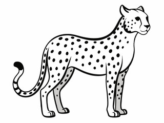 Cartoon Cheetah – Smiling Spotted Feline with Sleek Body in Black and White Line Drawing for Children's Book