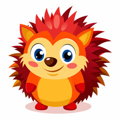 Cute Kawaii Cartoon Hedgehog Vector – Bright Orange Body with Colorful Red and Yellow Spikes
