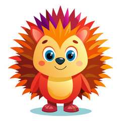 Cute Kawaii Cartoon Hedgehog Vector – Bright Orange Body with Colorful Red and Yellow Spikes