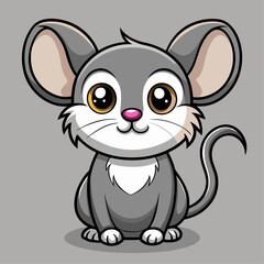 Cute Cartoon Mouse with Big Eyes, Gray Fur and White Belly, Kawaii Character, Playful Digital Art